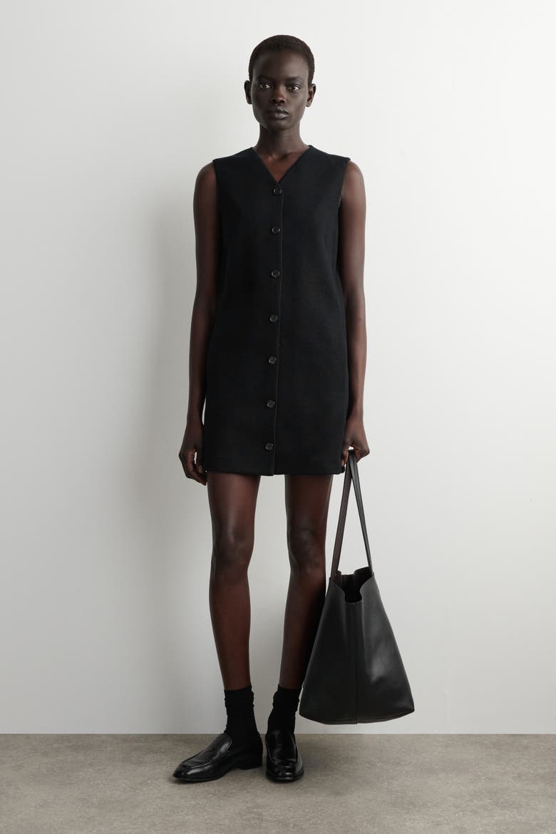 Wool & Cotton Blend Shift Minidress, Main, color, BLACK