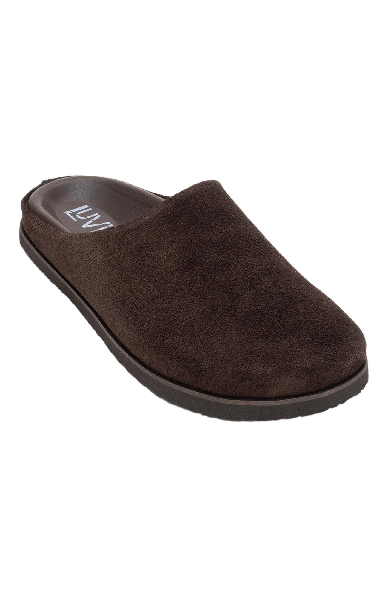 Forever & Always Shoes Space Suede Leather Slide Sandal, Main, color, Brown Leather