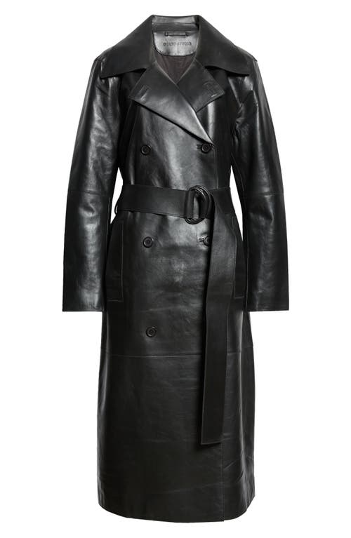 Shop Stand Studio Paris Double Breasted Belted Lambskin Coat In Black