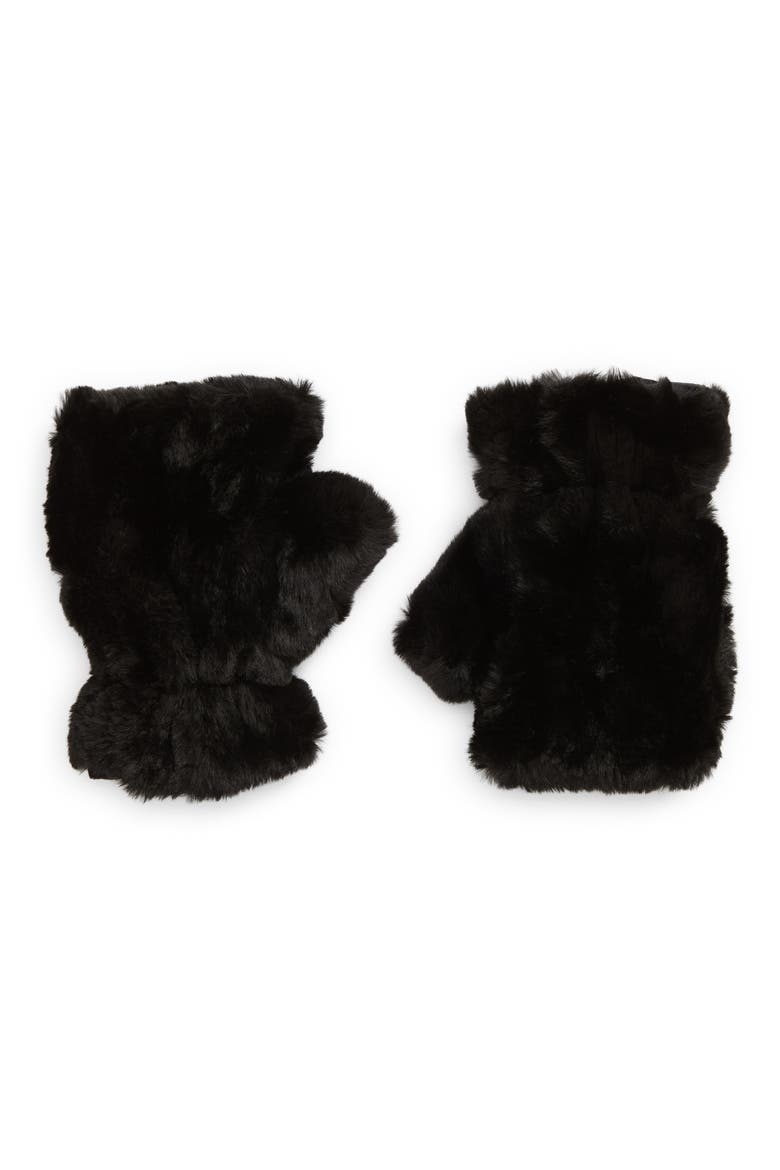 Faux Fur Fingerless Mittens, Main, color, BLACK