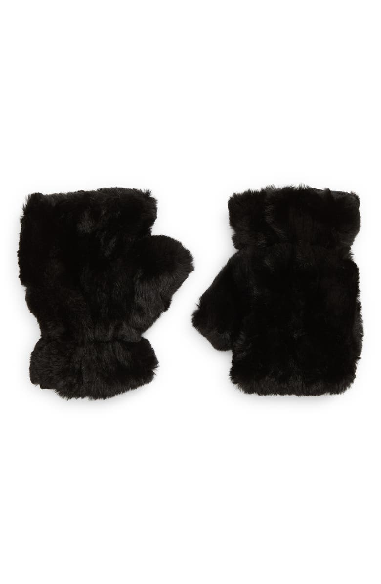 La Fiorentina Faux Fur Fingerless Mittens, Main, color, Black
