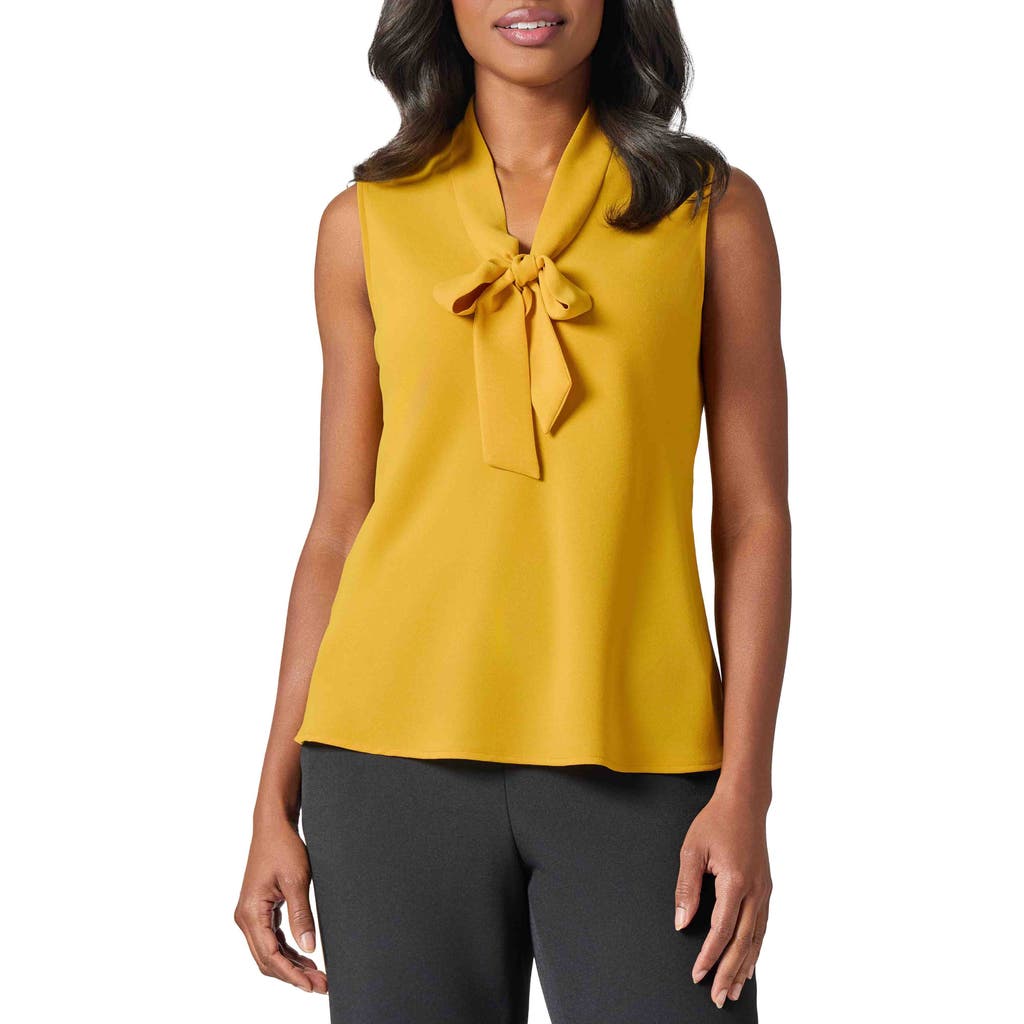 Kasper Tie Front Sleeveless Crepe Top In Butterscotch
