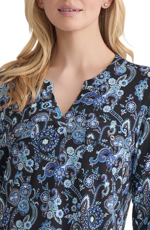 Jones New York Paisley Patch Pocket Crepe Popover Top In Blue