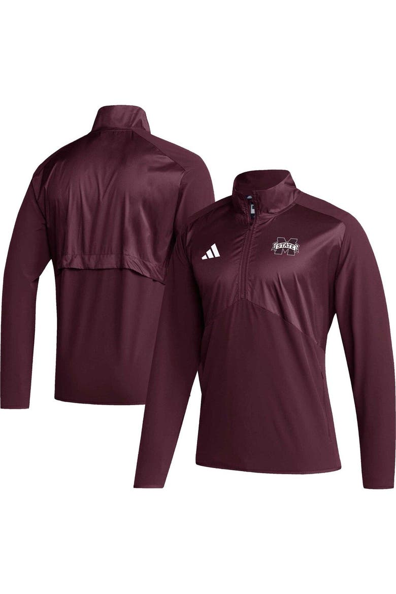 Men's adidas Maroon Mississippi State Bulldogs Sideline AEROREADY Raglan Sleeve Quarter-Zip Jacket, Main, color, Maroon