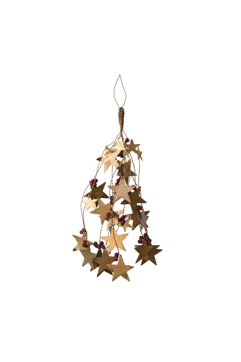 Brass Star & Glass Bead Ornament Bunch, Red and Gold, Main, color, Red and Gold
