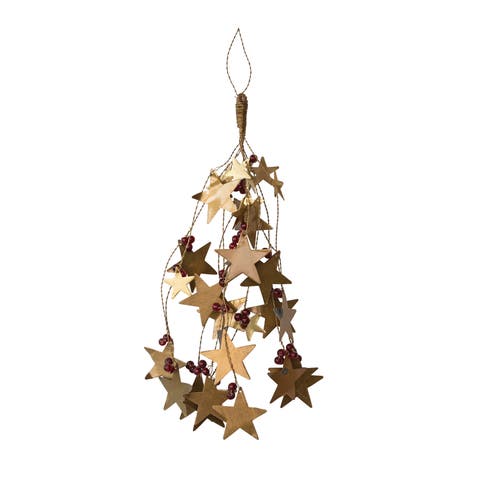 Brass Star & Glass Bead Ornament Bunch, Red and Gold