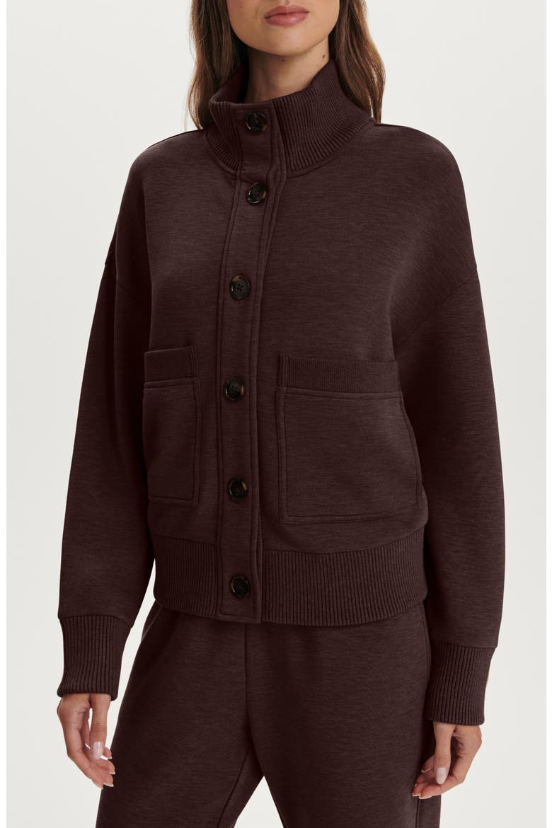 Sabrina DoubleSoft® Button-Up Sweatshirt, Main, color, COFFEE BEAN MARL