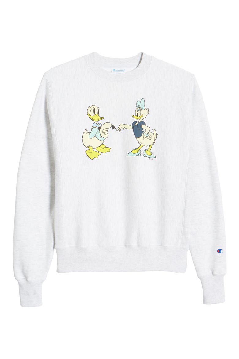 Disney x Champion Unisex Donald & Daisy Graphic Sweatshirt (Nordstrom Exclusive), Main, color, GREY