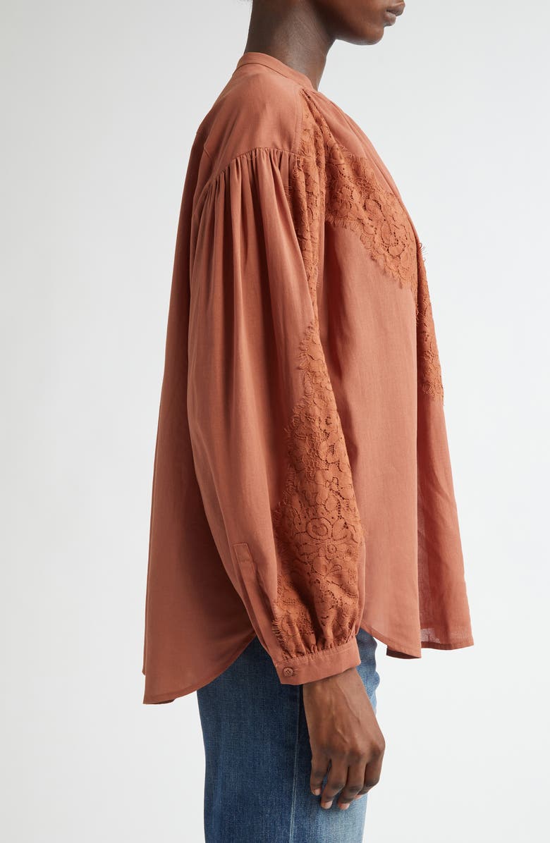 A.L.C. Elaine Lace Detail Cotton Button-Up Shirt, Alternate, color, 