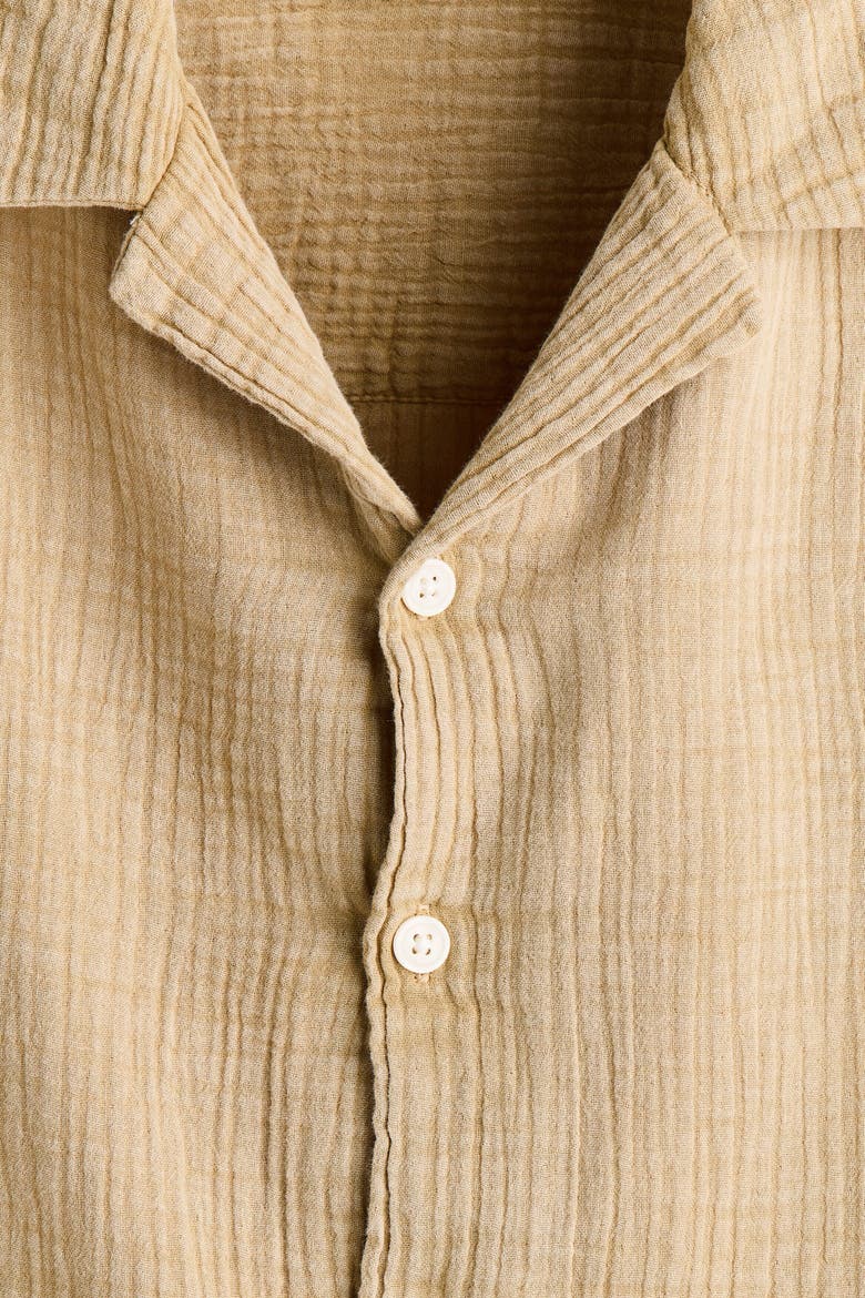 Relaxed Fit Short-sleeved Muslin Shirt, Alternate, color, Dusty yellow