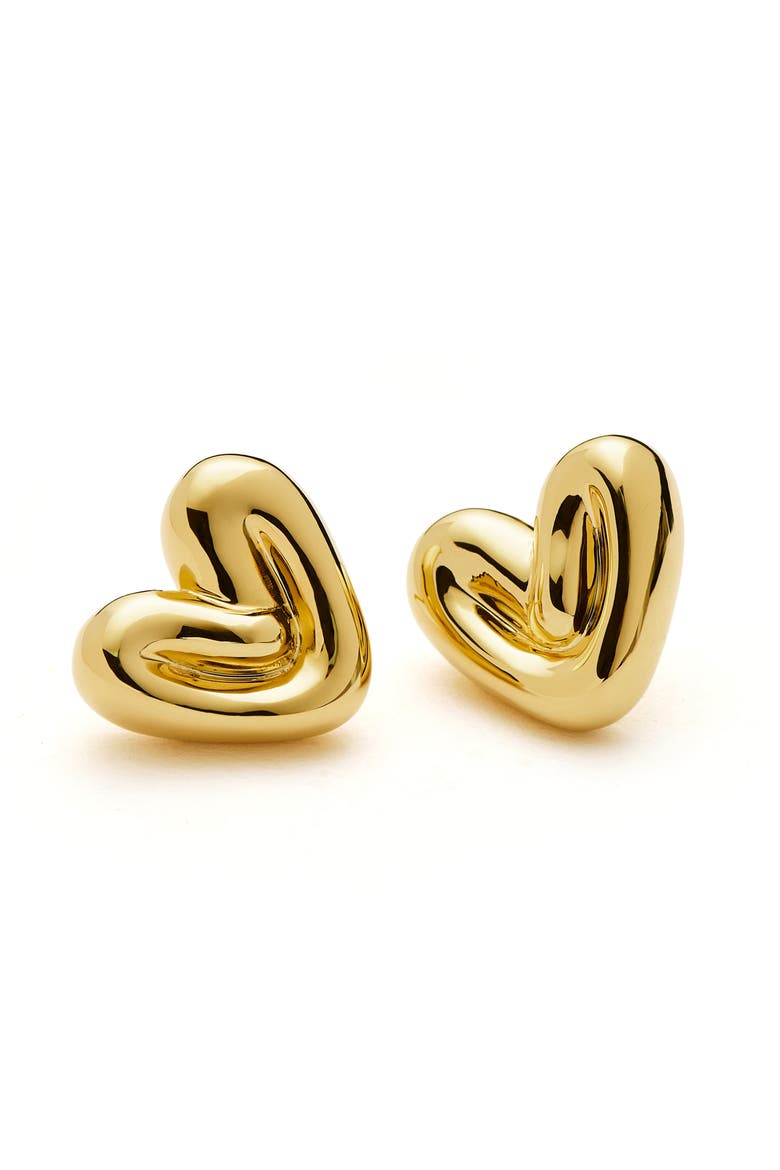 Puffy Heart Stud Earrings, Alternate, color, GOLD