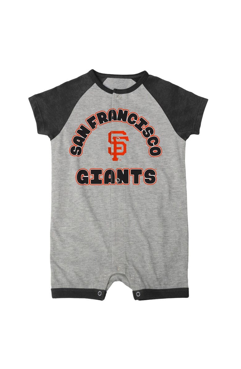 Outerstuff Newborn & Infant Heather Gray San Francisco Giants Extra Base Hit Raglan Full-Snap Romper, Alternate, color, Heather Gray