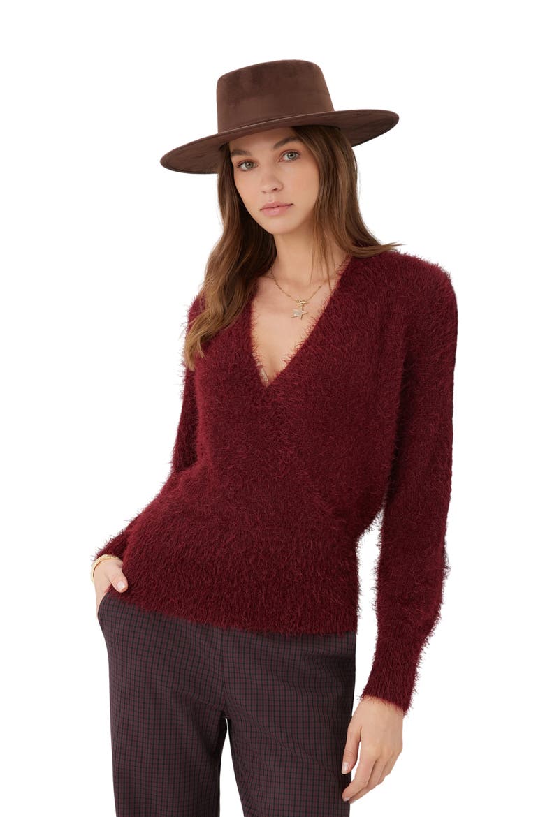 Eyelash Wrap Sweater, Alternate, color, WINE