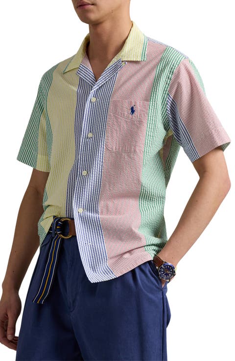 Clady Stripe Cotton Seersucker Camp Shirt