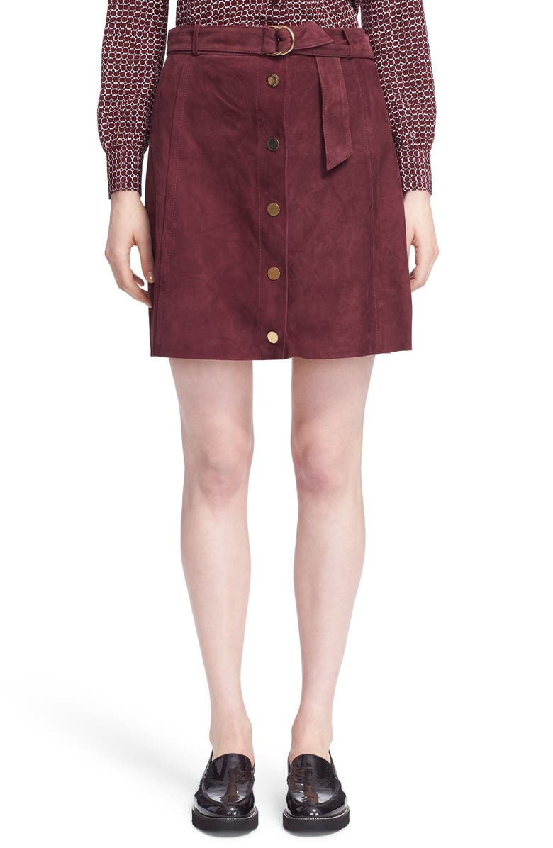 Kate Spade New York belted suede a-line skirt, Main, color, 