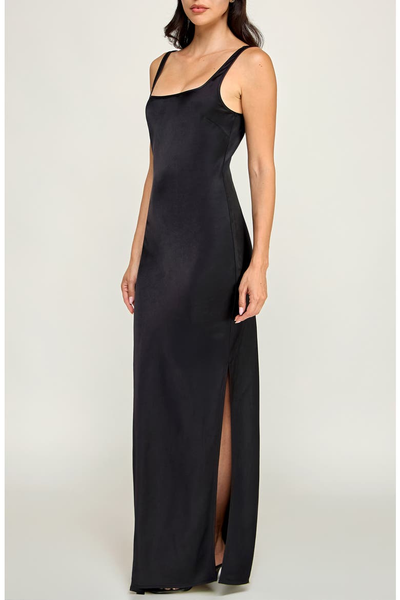 Kate Satin Maxi Dress, Alternate, color, BLACK