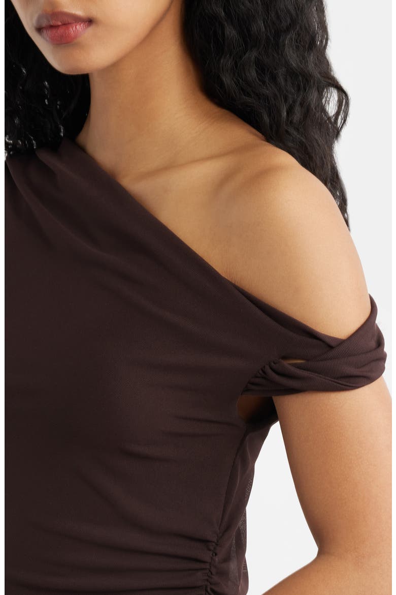 Paris Asymmetric Mesh Dress, Alternate, color, CHOCOLATE