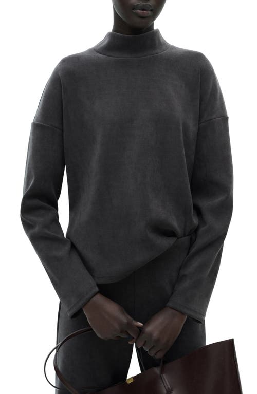 Shop Mango Mock Neck Corduroy Sweatshirt In Dark Heather Grey