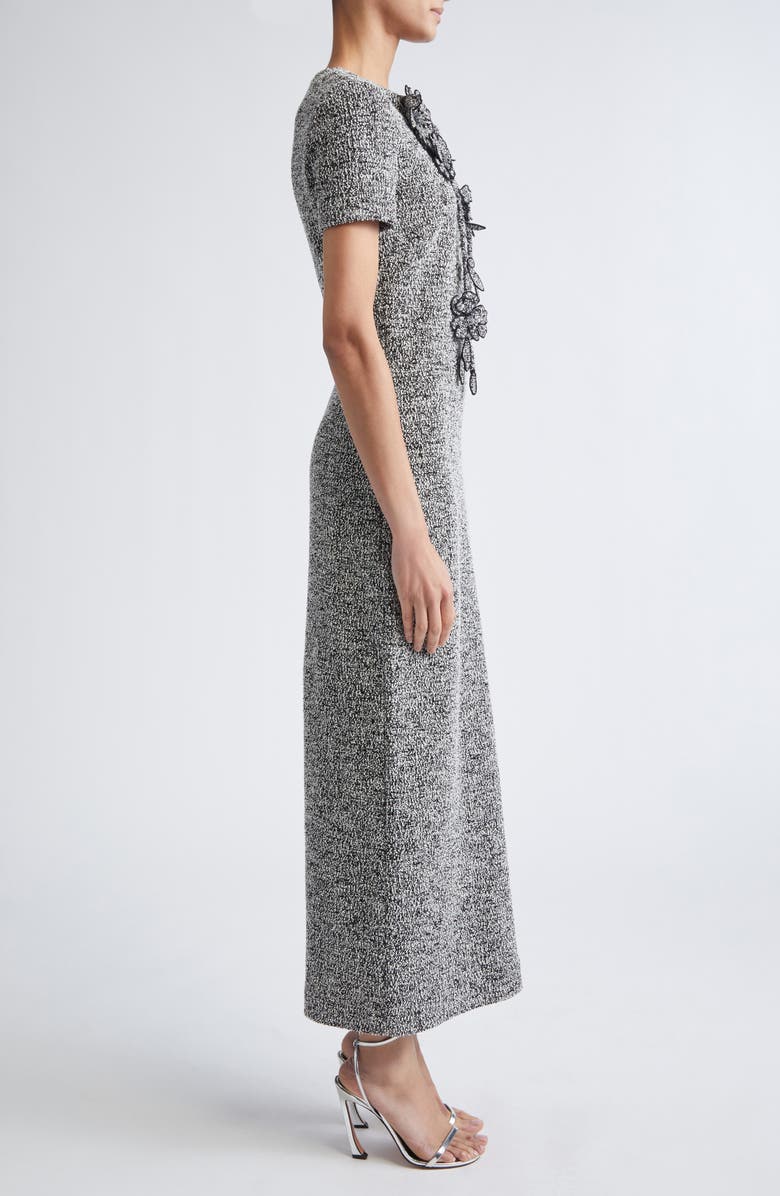 Oscar de la Renta Bouclé Tweed Jersey Sheath Dress, Alternate, color, Black/ Ivory