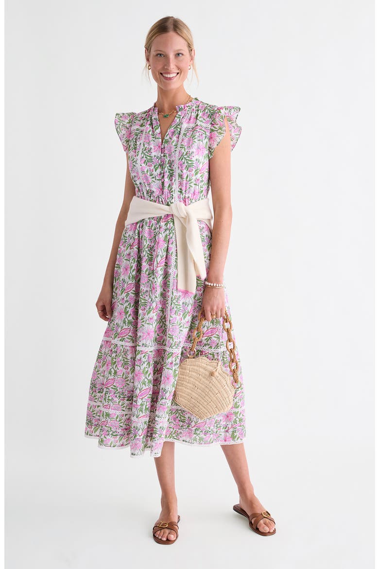 Abigail Floral Print Fluttering Sleeve Maxi Dress, Alternate, color, WHITE CAP BAYLEY