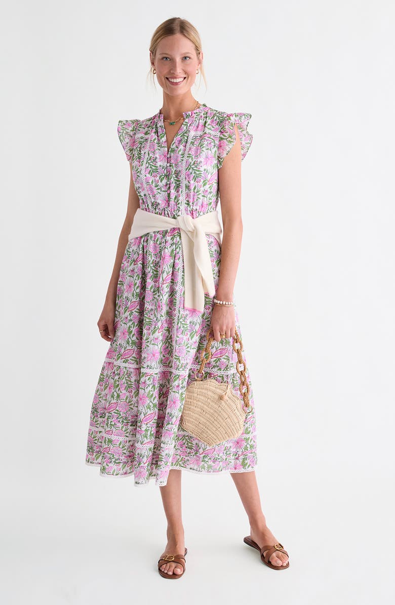 vineyard vines Abigail Floral Print Fluttering Sleeve Maxi Dress, Alternate, color,