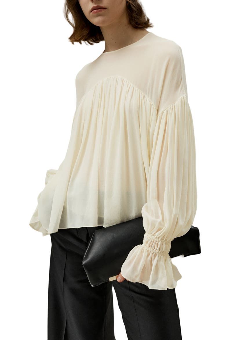 Sheer-Shoulder Ruffle Shirt, Main, color, Custard white