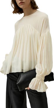 Lilysilk Sheer-Shoulder Ruffle Shirt