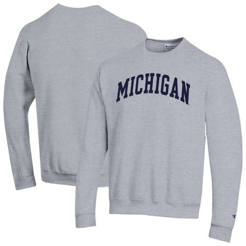 Men's Champion  Heather Gray Michigan Wolverines Basic Arch Fleece Pullover Sweatshirt