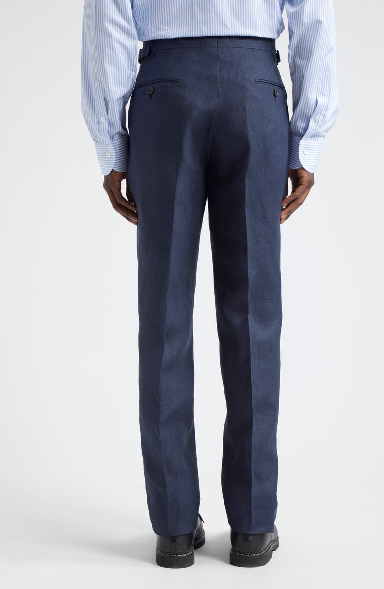 Thom Sweeney Tailored Pleated Linen Pants, Alternate, color, Navy