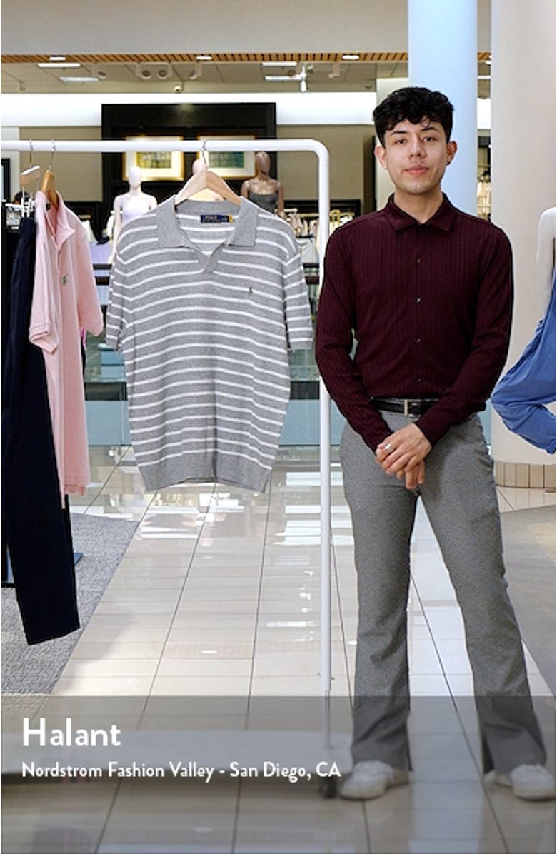 Stripe Johnny Collar Cotton & Linen Polo Sweater, sales video thumbnail