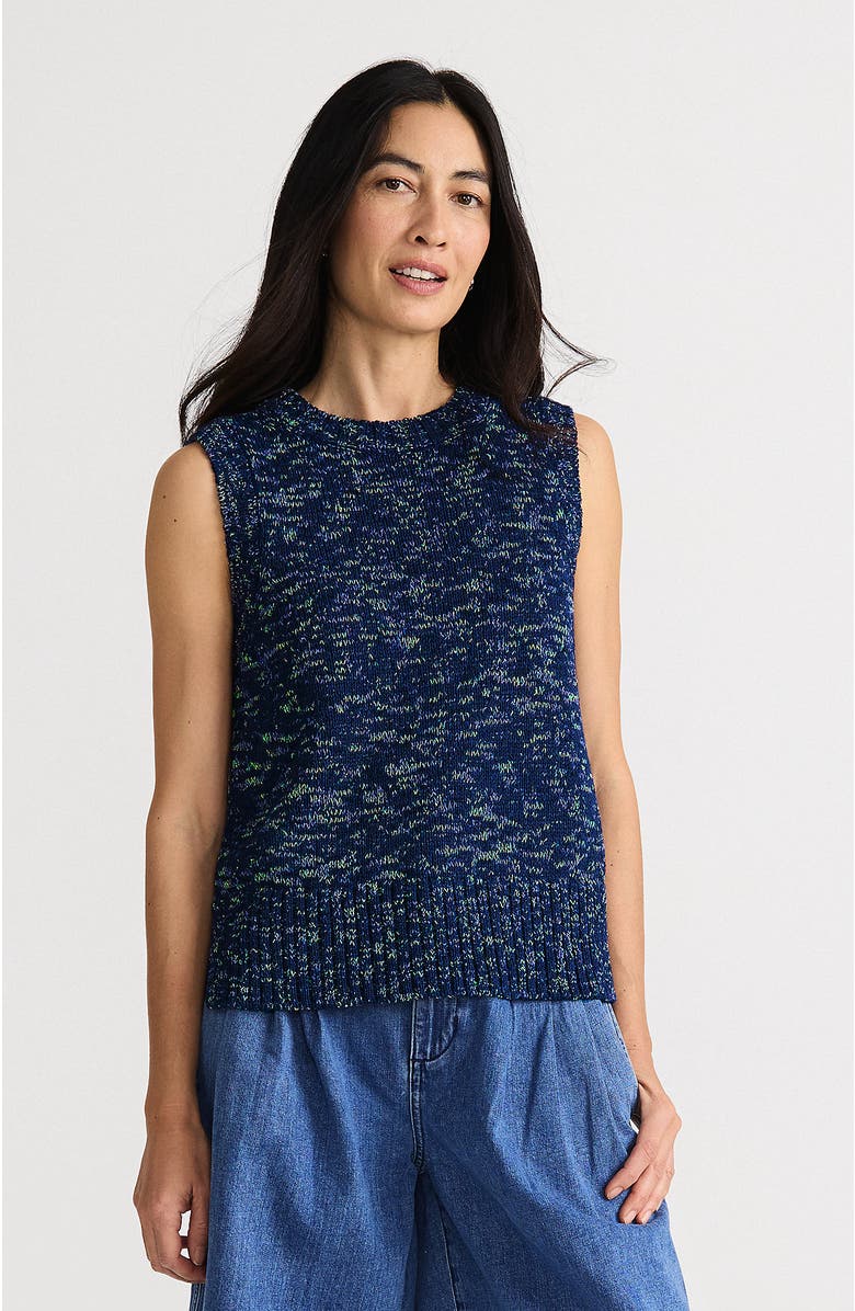 Lands' End Cotton Tweed Textured Crewneck Vest Sweater, Main, color, 