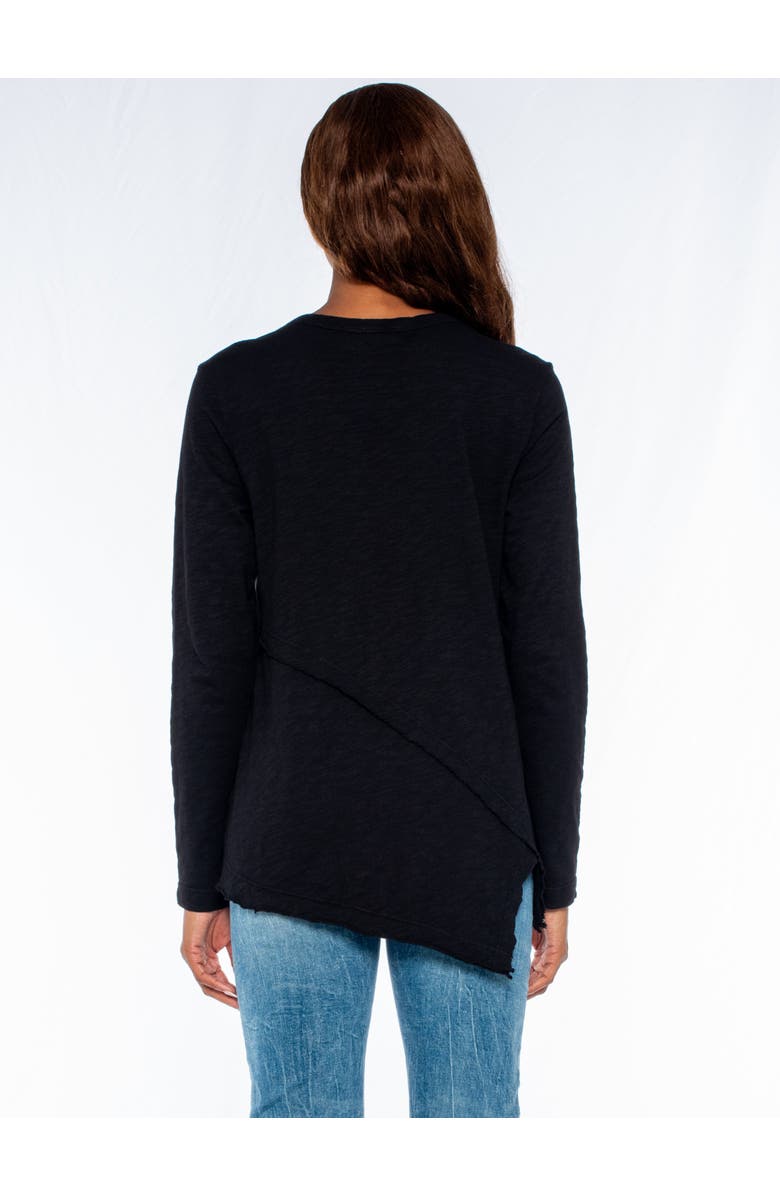 WILT Clothing Crew Long Sleeve Easy Crossover Raw Hem Top, Alternate, color, Black