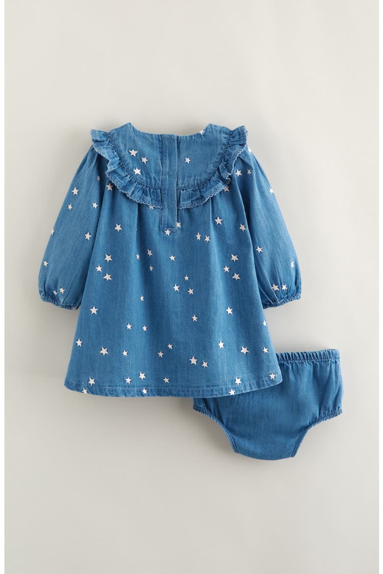 Star Embroidered Long Sleeve Denim Dress & Bloomers, Alternate, color, MID GEM WASH- STARS