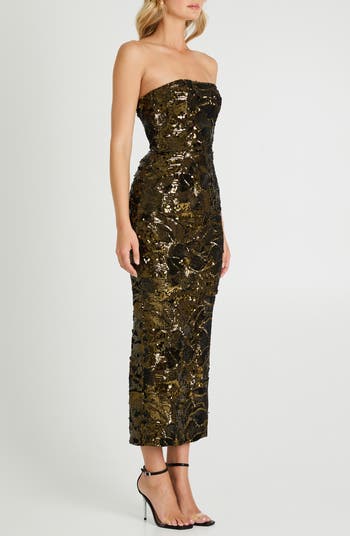 Leslie Pattern Sequin Strapless Gown