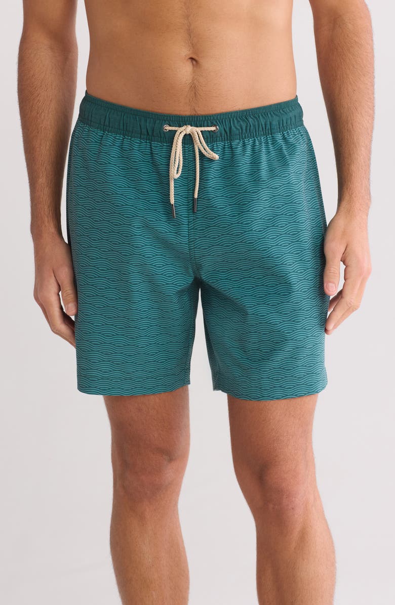 Fair Harbor The Bayberry Water Repellent Swim Trunks, Main, color, Green Waves