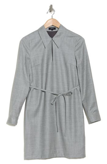 Theory Keyhole Long Sleeve Wool Minidress In Grey Light Heather