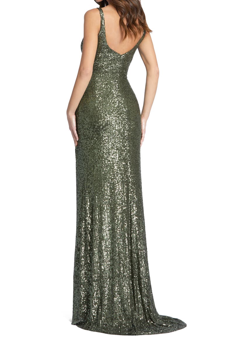 Sequin Side Slit Column Gown, Alternate, color, OLIVE