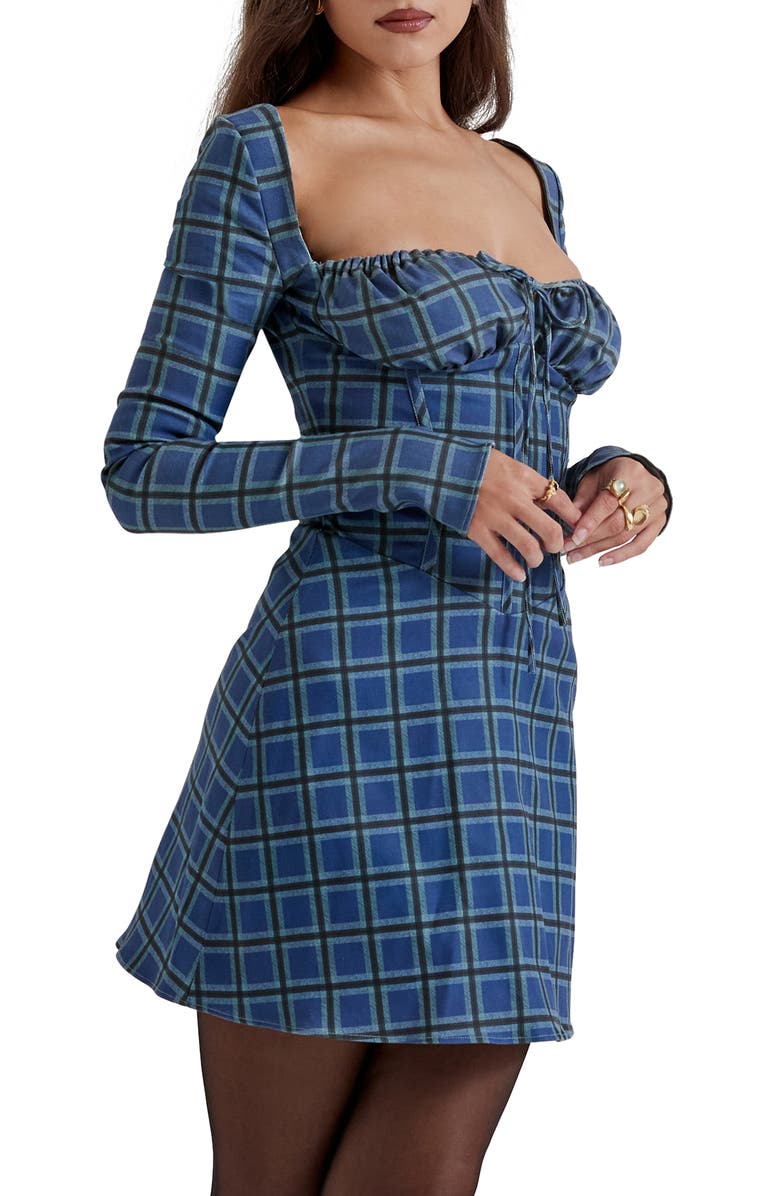 HOUSE OF CB Malika Long Sleeve Cocktail Minidress, Alternate, color, Blue Tartan Print