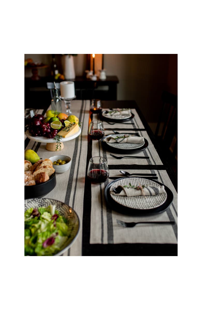 Solino Home Linen Table Runner for Dining Table, Holiday and Everyday Table Decor - French Stripe, Alternate, color, Black And Natural