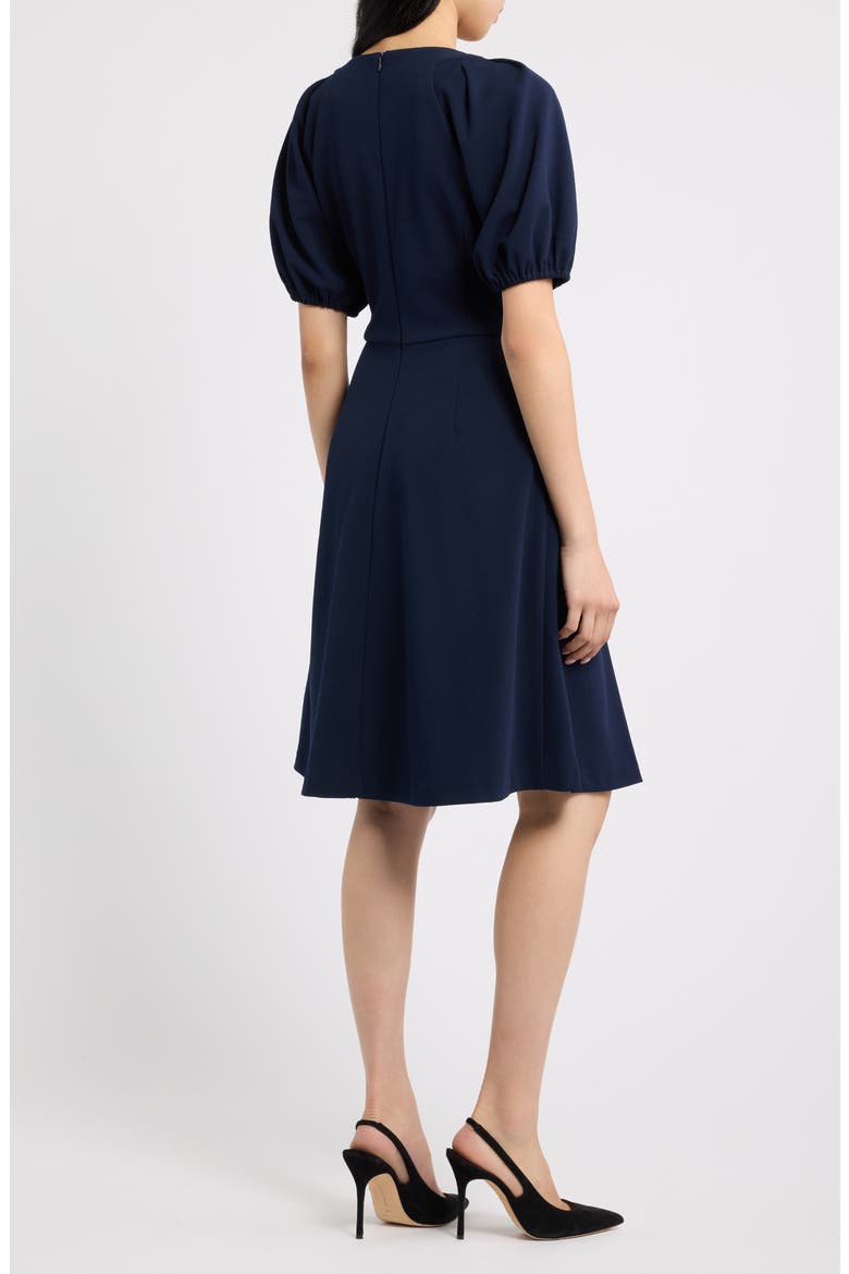 Puff Sleeve Scuba Crepe Dress, Alternate, color, NVY
