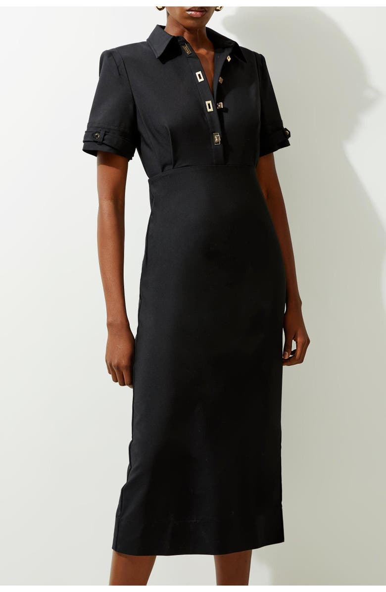 Karen Millen Techno Shirt Dress With Gold Hardware, Alternate, color, Black