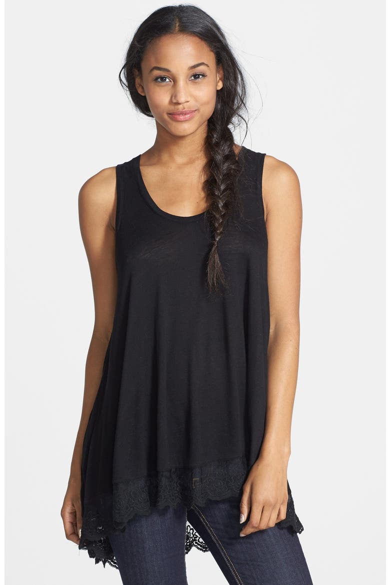 Chloe K Lace Trim Tunic Tank, Main, color, BLACK