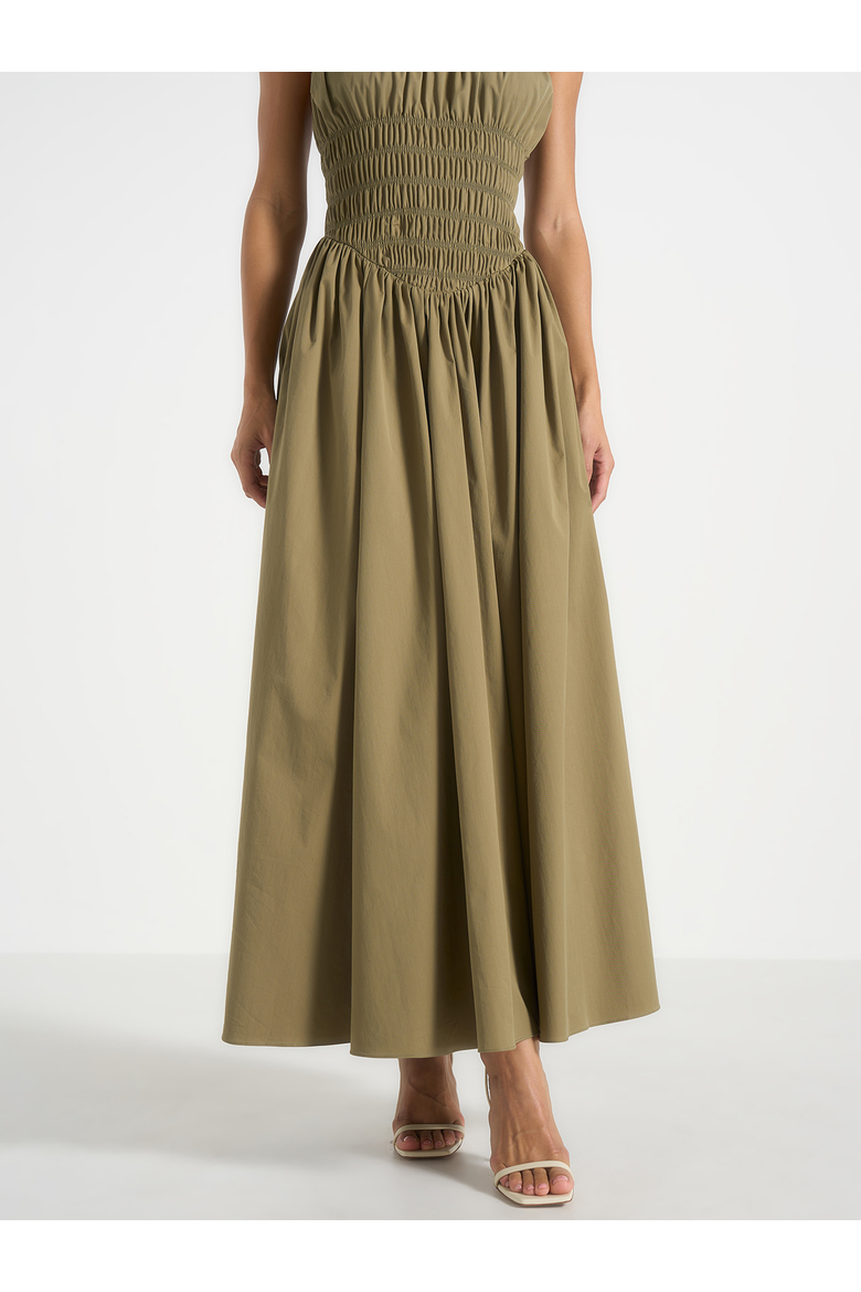 Elva Smocked Waist Cotton Maxi Dress, Alternate, color, Khaki