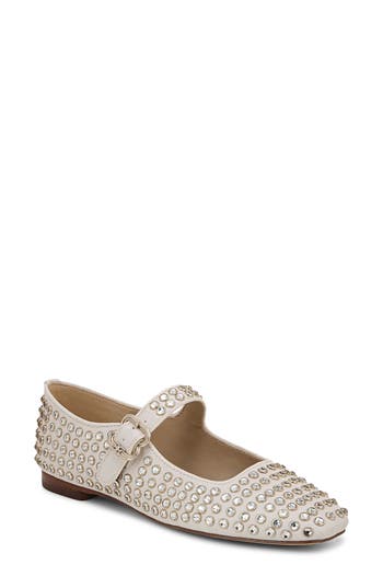 Sam Edelman Michaela Gem Mary Jane Flat Modern Ivory Twill In Modern Ivory