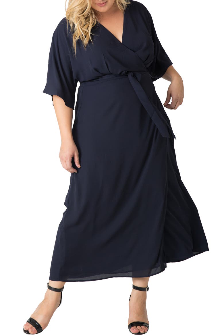 Short Sleeve Wrap Maxi Dress, Main, color, MIDNIGHT BLUE