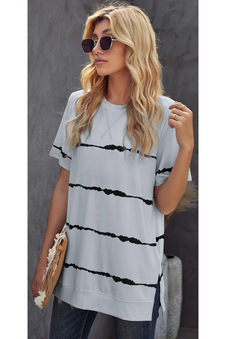 Tie-Dye Stripe Side-Slit Tunic Tee, Alternate, color, Lunar Gray