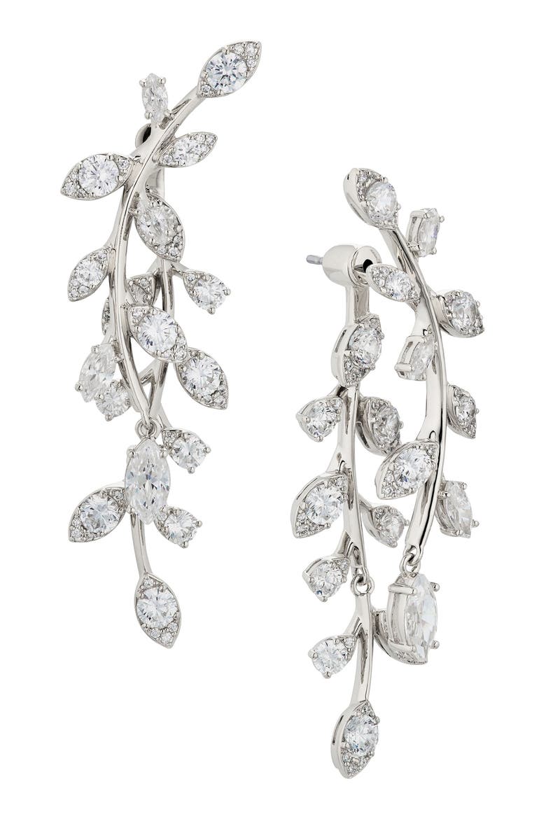 Whimsy Cubic Zirconia Front/Back Drop Earrings, Main, color, RHODIUM