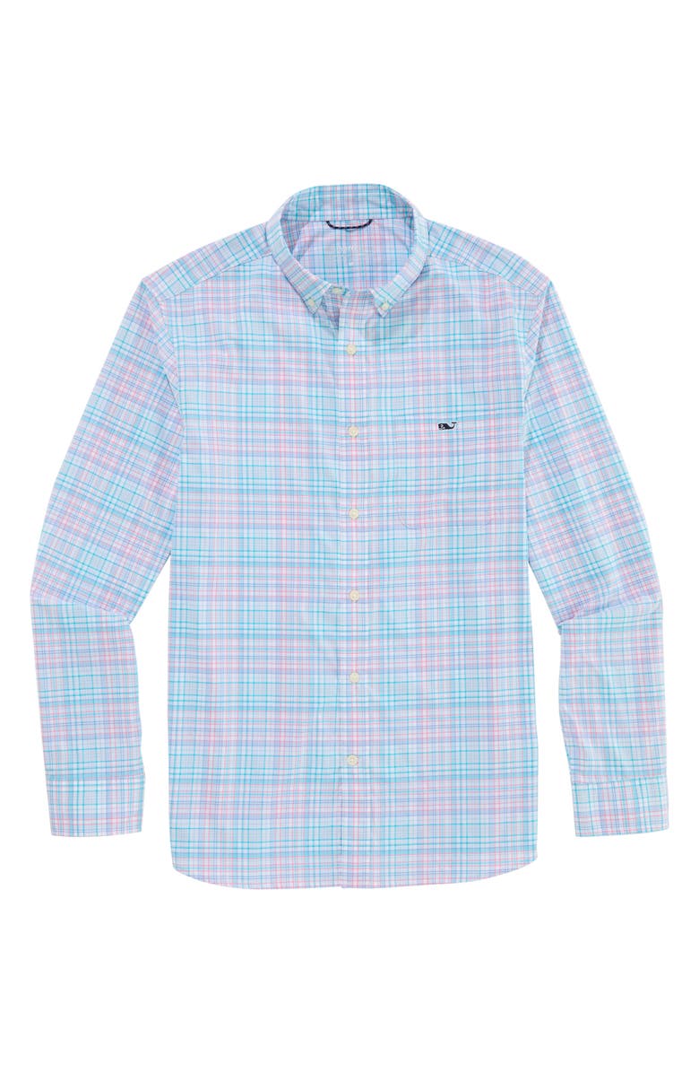 vineyard vines Parrotfish Plaid Performance Button Down Shirt, Main, color, Bahama Breeze
