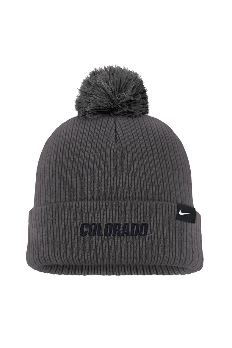 Men's Nike Charcoal Colorado Buffaloes Tonal Peak Cuffed Knit Hat with Pom, Alternate, color, Charcoal