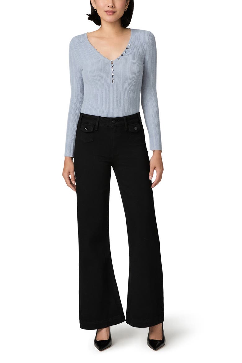 Leenah Patch Pocket High Waist Wide Leg Jeans, Alternate, color, BLACK SHADOW
